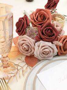 MEHELANY 50/30 支逼真渐变咖啡泡沫假玫瑰，带茎和叶子，适用于 DIY 婚礼花束、新娘送礼会花卉中心装饰、派对餐桌家居装饰、春夏婚礼装饰、房间装饰和摄影道具，以及圣诞节、复活节、秋季庆祝活动装饰。 - 漸層咖 - 查看 4