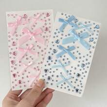 全新儿童卡通粘贴式雪纺蝴蝶结面料蝴蝶水钻装饰贴纸，可用于面部化妆和装饰明信片、卡片、书籍、学校用品、返校