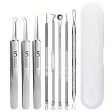 8-Piece Needle Set, Cell Clip, Blackhead Remover, Ultra-Fine Tweezers, Professional Beauty Salon, High-Precision Needle, Cleaning Clip Set - 銀色1套 - 查看 1