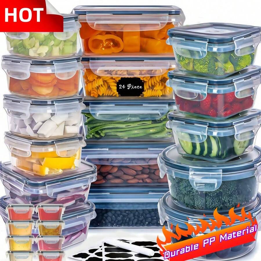 48pcs Food Storage Container Set With Easy-Snap Lids (24Lids + 24Containers) - Christmas Gift For Pantry And Kitchen Organization - Comes With Free Labels And Markers, Local Warehouse Delivery - trắng - Xem 1