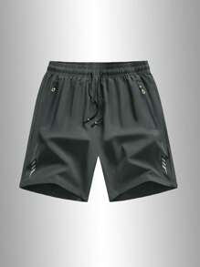 Men's Sporty And Casual Loose Quick-Drying Shorts, With Reflective Strip Design, Pocket, Zipper And Drawstring At The Waist, Suitable For Fitness, Running And Outdoor Activities