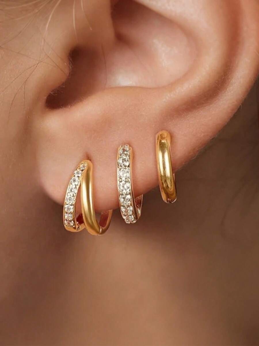 6 أزواج من أقراط الحلق النحاسية البسيطة والزركونيا المكعبة للنساء، أقراط مجوهرات مناسبة للاستخدام اليومي والحفلات والشاطئ، بطراز بسيط