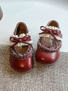 2-14 Years Old Kids' Soft Bottom Casual Flats, Comfortable Toddler Non-Slip Outdoor Running Shoes, Bowknot Decor Princess Shoes, Breathable Leather Surface, Suitable For Daily Wear And School, Girls