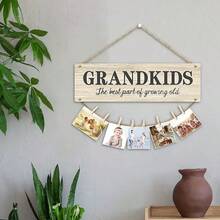 Portafotos de madera tradicional con cordel para abuelos - Placa colgante de pared para exhibir fotos familiares, marco de fotos multiusos, regalo ideal para Navidad, Acción de Gracias, Día de la Madre, Regalo para la abuela, Regalo para el Día de la Abuela