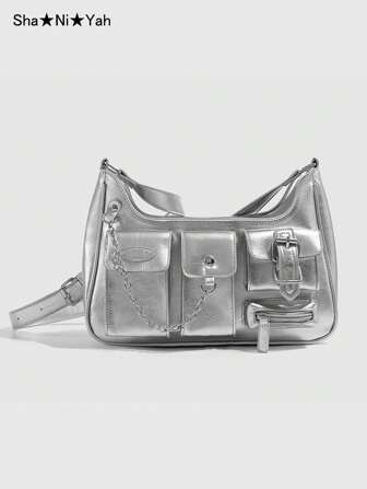 Y2K 摩托车风格包，辣妹休闲多口袋酷炫摩托车包，适合大学生通勤、街头时尚、派对、旅行、聚会、礼物