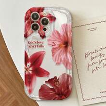 鲜艳的红色杏花图案手机壳，可个性化定制，兼容 16 Pro Max、15/14 Plus、13、12、11，保护套 - 奶油紋 - 查看 2