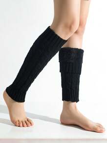 1pair Plush With Wool Fried Dough Twists Socks Knitted Wool Warm Leg Boots