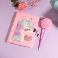 1/2 件粉色毛绒 A5 可锁日历笔记本，软封面梦幻日历簿，学校用品日记本（含圆珠笔），学校用品，返校 - 彩色 - 查看 7