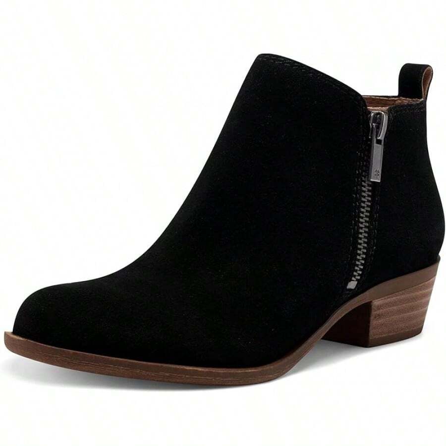 Women's Basel Ankle Bootie - Fashionable Footwear - Black/Natural Oiled Suede - View 1