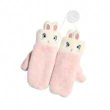 Women Winter Mittens With String Cute Rabbit/Panda Fleece Gloves Plush Warm Mittens For Cold Weather - Pink - View 1