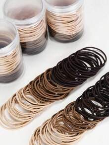 100/200/400pcs Women's All-Match Minimalist Hair Ties In Chic Black/Brown/Beige Canisters, Elastic, Fashionable, Versatile, Elegant, Simple Colored Hairbands For Daily Wear, Casual Parties, Work, Vacation, Ponytails, Buns, Facial Cleansing, Showering, Makeup Application And Accessorizing Outfits, Headgears And Accessories Ponytail Holders Hair Elastics Hair Rubber Bands Scrunchies Hair Rope, Hair Bobbles