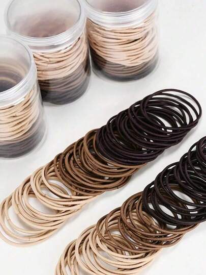 100/200/400pcs Women's All-Match Minimalist Hair Ties In Chic Black/Brown/Beige Canisters, Elastic, Fashionable, Versatile, Elegant, Simple Colored Hairbands For Daily Wear, Casual Parties, Work, Vacation, Ponytails, Buns, Facial Cleansing, Showering, Makeup Application And Accessorizing Outfits, Headgears And Accessories Ponytail Holders Hair Elastics Hair Rubber Bands Scrunchies Hair Rope, Hair Bobbles