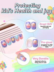 NAIO 24 قطعة أظافر مصقولة للأطفال، 1 عبوة أظافر صناعية متعددة الألوان للأطفال، بتصميمات الدونات والكعك، أظافر كاملة الغطاء بأطراف صغيرة مسبقة الصمغ كهدايا للبنات في أعياد الميلاد والحفلات والتجميل