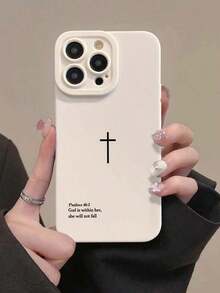 Cross Print Simple Shockproof Thick Phone Case Cover Suitable For IPhone17/IPhone17 Air/IPhone17 Pro/IPhone17 Pro Max/16 Pro Max/15 Pro Max/14 Pro Max/13 Pro Max/12 Pro Max/11 Pro Max - 白色 - 查看 3
