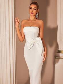 ADYCE Đầm dạ hội trễ vai thanh lịch không dây trang trí nơ hở lưng phối ren hở lưng cho nữ Đầm dự tiệc cocktail midi sự kiện hẹn hò Đầm dạ hội - trắng - Xem 8