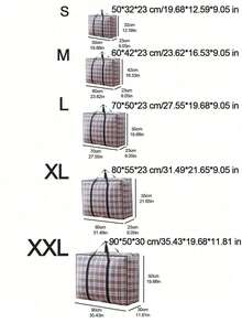 1 件手持式超大容量储物袋，耐用搬家储物袋 - 可重复使用的拉链整理袋，大容量衣物储物袋，牛津布防水网格印花储物袋，用于衣物，学生返校行李整理袋，旅行袋，旅行学院携带宿舍必需品搬家用品袋，用于学校学校配件学校用品衣柜整理和存储衣服整理器卧室 - 彩色 - 查看 12