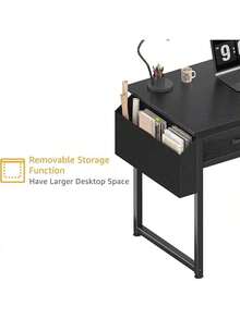 32 Inch Small Desk With Fabric Drawers – Vanity Table With Storage Drawer & Bag. Writing Desk For Bedroom/Study, Small Spaces - Black - View 7