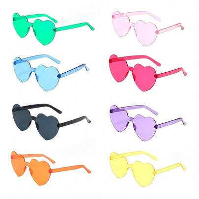 1pc Heart Loving Gasses For Women Jelly Color Frameless Dazzling Color Glasses For Female Unique Party