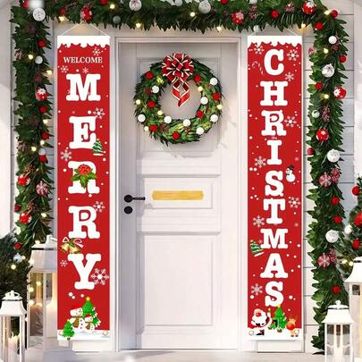 مجموعة من 2 لافتة عيد الميلاد المجيد، لافتات عتبة الباب الخاصة بعيد الميلاد، أعلام قابلة للسحب، أعلام معلقة، لافتات عتبة الباب الخاصة بعيد الميلاد، ديكورات خارجية للمنزل، ديكورات حفلات عيد الميلاد، ديكورات مدخل المنزل، لحفلات العطلات، حفلات عيد الميلاد، ديكورات ذات موضوع عيد الميلاد، هدايا للعائلة والأصدقاء