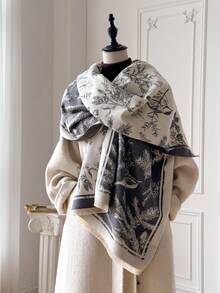 1 Stück eleganter Pflanzenmuster Jacquard Warm Schal, Boho-Stil, geeignet für klimatisierte Räume, vielseitiger Modeschal für Herbst/Winter Damen Winterschals für Kleider - Verschiedenfarbig - Übersicht 8