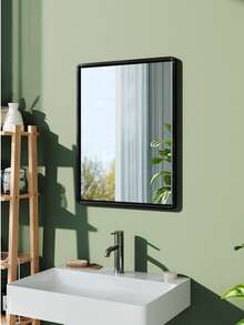 LIVINGANDHOME Living And Home Rectangular Wall Mirror - Rustproof Aluminum Frame With Anti-Fog Glass (Black) - Black (48*63cm) - View 4