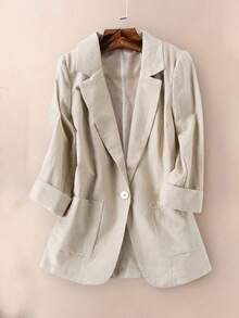 Women's Casual Linen 3/4 Sleeve Blazer, Spring/Autumn