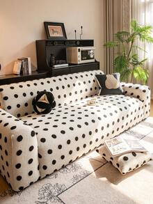 1 件双色提花毛绒沙发套，弹性柔软温暖冬季，宠物友好防滑防尘，适合单人/2/3/4 座沙发，配有 1 个配套枕套 - 白色 - 查看 6