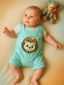 Baby Boy's Overalls Set + Lion-Themed T-Shirt Newborn RN - 橄欖綠 - 查看 2