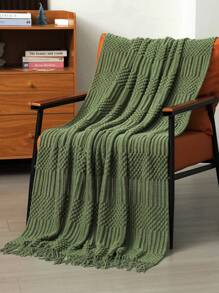 1pc Soft Knitted Throw Blanket, For Sofa, Office Nap, Daily Use - Green - View 2