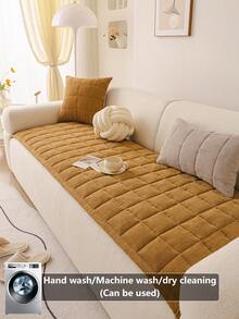 1pc Quilted Plush Sofa Cover, Solid Color Nordic Style Sofa Pad, Thick 3D Design Fluffy Sofa Slipcover For Winter, Protects Sofa From Slip And Scratch, For Living Room, Bedroom, Study, 1/2/3/4 Seater With Armrest And Backrest - Brown - View 3