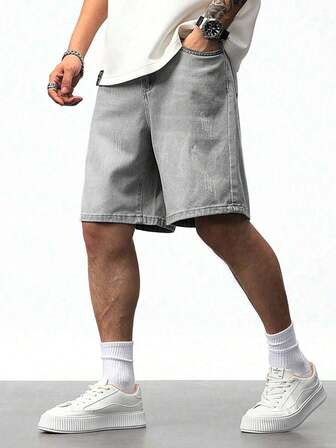 Teen Boy Casual Minimalist Light Grey Denim Shorts