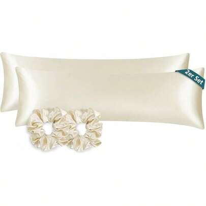 RUIKASI Satin Pillowcase 40 X 80 Cm Like A Silk Pillowcase With 2 Hair Bobbles - Silky Pillowcase 40 X 80 Cm For Hair And Skin, Easy Care As Silk Pillowcase Silk Pillow Case, Beige