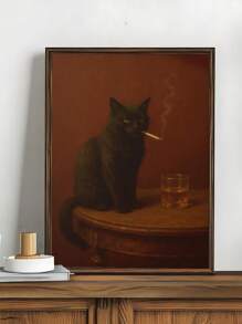 1 sztuka, płótno z czarnym kotem, plakat olejny z kotem palącym papierosa z alkoholem, zabawny nadruk z zabawnym wózkiem barowym, oryginalna dekoracja ścienna do baru, oryginalna dekoracja ścienna do męskiej jaskini, dekoracja sypialni, dekoracja salonu, dekoracja biura, dekoracja ścienna do jadalni, dekoracja kuchni, gabinet, korytarz, dekoracja akademika.
