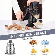 3-In-1 Rotary Food Processor - Manual Cheese Grater & Vegetable Slicer Set With Interchangeable Blades, Professional Grade For Kitchen/Restaurant, Effortless Shredding For Hard Cheese, Nuts, Chocolate Blocks - Dark Grey TSP - View 3