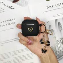 DCompatible AirPods 4 Case Cover Soft Silicone Case With Gold Heart Pattern For AirPods 4th Generation With Cute Butterfly Keychain For Girls Women Black 7001 - màu đen - Xem 6