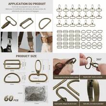 Pack Of 60 Carabiner Hooks With Swivel D Ring Sliding Buckle Belt Slider Metal Carabiner Key Ring Set For DIY Bag Strap Shoulder Strap Dog Collars Sewing Accessories