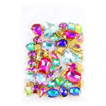 50 件/1 包,银色和金色,彩虹色,混合形状手工缝制水钻玻璃缝制装饰珠平背金属底座带孔宝石闪亮水晶 DIY 配件针线材料缝制石头水钻珠用于装饰衣服、连衣裙、包、鞋子、胸针、耳环、手工艺品 DIY。 - 七彩 多色 - 查看 4