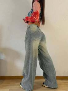Women Loose Straight-Leg Retro Stackable Jeans