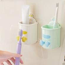 Wall Mounted Toothbrush & Rinse Cup Holder, No Drilling Required, Bathroom Organizer For Electric Toothbrush & Toothpaste