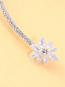 1 pieza Collar tipo gargantilla ajustable con flor de circonia para mujer - Plateado - Ver 7