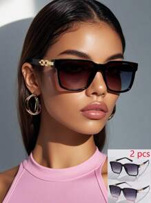1 buc ochelari de soare pentru femei, cu aspect pătrat și gradient, stil retro, minimalist, versatili pentru exterior, vacanță, călătorii, pentru vacanță de vară la plajă, exterior, ochelari de soare de călătorie, cu lanț, stil elegant, ramă pătrată supradimensionată