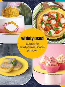 5 Stücke Tortenkartons, Goldene Tortenkartons, fettdichte runde Tortenteller, runde Tortenkartons, dicke Pappe, stabiler Tortenboden, Tortenboden, ideal zum Backen von DIY-Torten und Gebäck, professioneller Tortenteller für Tortendekorationen, stabiler Tortenkartong, lebensmittelsicheres Papiermaterial, Vollumfang-Kantenschutz für schwere oder mehrstöckige Torten, Pizzaboden, Küchenbackzubehör für Zuhause, für Torten-DIY, Desserts und Präsentation von Basteleien, Valentinstag, Dessert-Handwerksausstellung