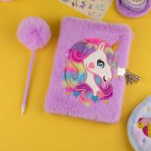 1/2 件粉色毛绒 A5 可锁日历笔记本，软封面梦幻日历簿，学校用品日记本（含圆珠笔），学校用品，返校 - 彩色 - 查看 19