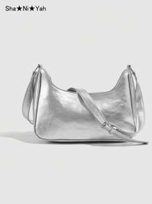 Y2K 摩托车风格包，辣妹休闲多口袋酷炫摩托车包，适合大学生通勤、街头时尚、派对、旅行、聚会、礼物 - 銀色 - 查看 4