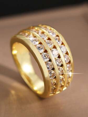 LXOEN 1枚精美立方氧化锆星空戒指，百搭时尚情侣铜戒指，适合日常通勤和送礼