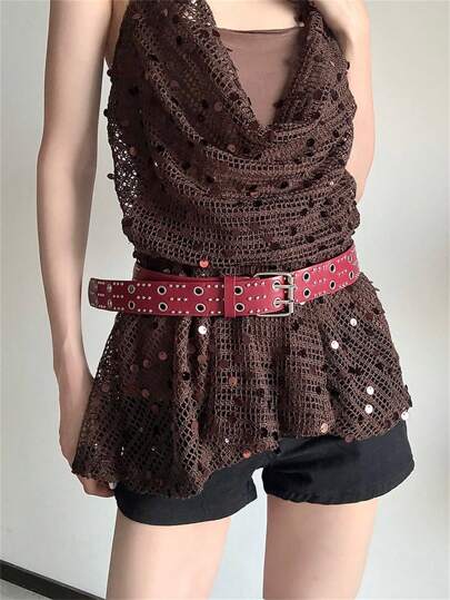 1pc Women's Belt, 2025 New Double Buckle Sexy Waist Accessory, American High Street Y2K Retro Style, Suitable For Men And Women Daily Wear Fall, Autumn, Halloween