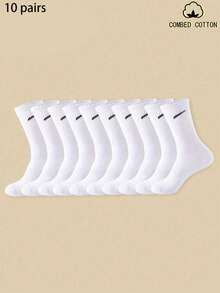 1 Đôi/3 Đôi/5 Đôi/10 Đôi Tất dài đến bắp chân màu trơn cho nữ, chất liệu cotton thoáng khí, mềm mại và thoải mái, thích hợp để mặc hàng ngày, ở nhà, văn phòng, trường học, thể thao, đen trắng, mùa thu - trắng - Xem 18