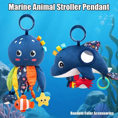 圣诞装饰品，婴儿汽车座椅玩具和推车玩具，带摇铃、镜子和沙沙纸，海军蓝婴儿玩具，圣诞礼物，适合0岁以上男孩女孩，圣诞袜填充物