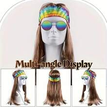 Men's Decorative Wig Set-Wigs, Necklaces, Glasses And Tie-Dye Headbands-Ideal For 70s, 80s And Parties-Disco Style Costumes, Costumes Retro Night Party Dress Up - Multicolor - View 10