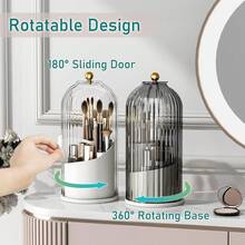 Makeup Brush Holder Organizer With Lid,360 Rotating Dustproof Makeup Brushe Organizer Boxes Vanity Desktop Bathroom Countertop Vanitydresser2025